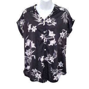 2/$20 Lily Morgan Black & White Flower Pattern Button Down Top Blouse Size: M
